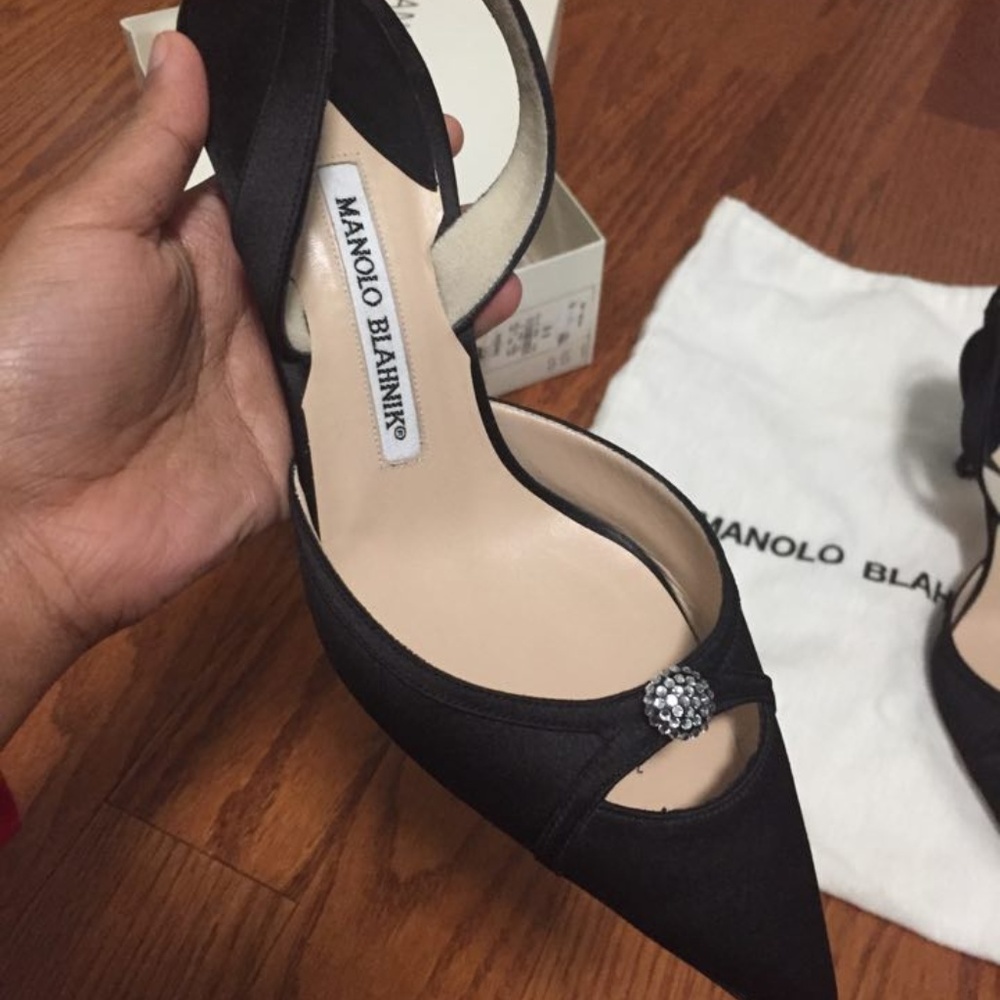 Manolo Blahnik Black Satin Moscata Evening Shoes